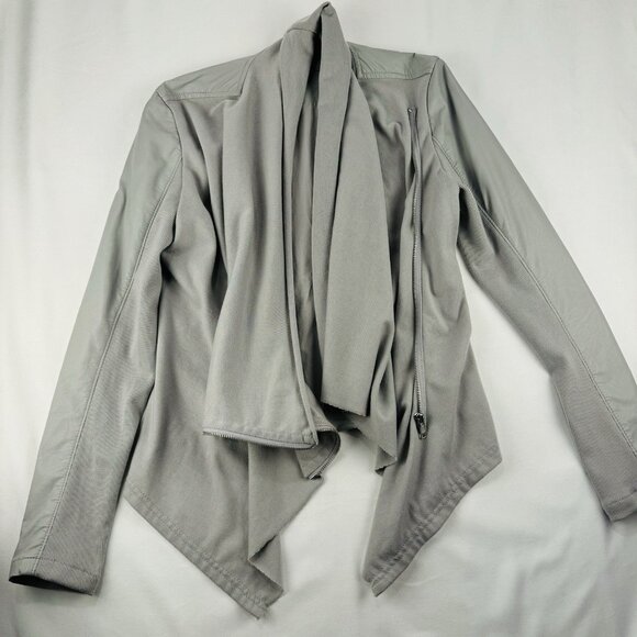 Blank NYC Small Vegan Leather/Wool Drape Jacket Coat Gray Sexy Moto Biker - Picture 3 of 9